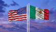 © africa  - United States of America & Mexico Flags are waving in the sky