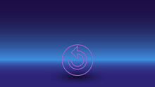Neon Replay Media Symbol On A Gradient Blue Background. The Isolated Symbol Is Located In The Bottom Center. Gradient Blue With Light Blue Skyline
