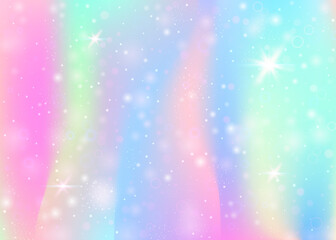 Wall Mural - hologram background with rainbow mesh. trendy universe banner in princess colors. fantasy gradient b