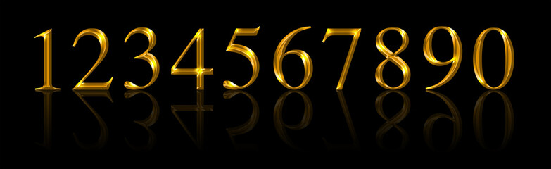 Wall Mural - golden numbers, from one to zero over black. ten gold colored, metallic shimmering and three-dimensi