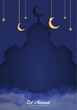 Ramadan kareem design with silhouette of mosque and clouds inside it.  islamic background design template illustration. 