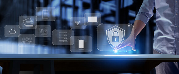 Leinwandbilder - internet,Cyber,security concept,Businessman working with modern computer for Data protection, information safety and encryption, secured access to user personal data.