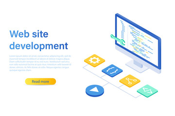 Landing page template. Website development concept. Tools for creating a web page.