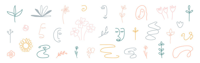 Cute cover design elements. Hand drawn line art floral shapes. Abstract form background. Organic shapes. Social media minimal stylish templates. Kids doodle room decoration. Vector illustration