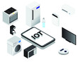 A vector of household and digital appliances on smartphone for internet of things concept.