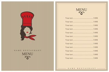 Wall Mural - template restaurant menu design with lady chef