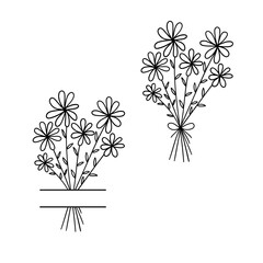 Wall Mural - Floral bouquet. Bouquet of daisies. Outline drawing. Line vector illustration.  Isolated on white background. Design of invitations, wedding or greeting cards.