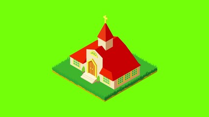 Wall Mural - Monastery building icon animation cartoon best object on green screen background