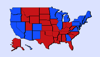 US state map. vector illustration Presidential election 2024 final results on map of USA. Presidential election each state american electoral votes showing republicans or democrats political