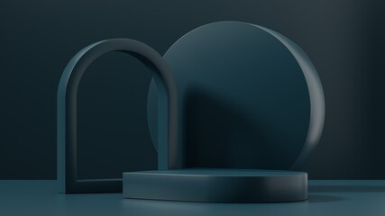 minimalist luxury blue pedestal for product showcase on blue background. empty stage. geometric shap