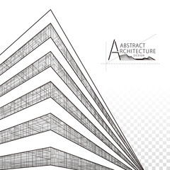 Aufkleber - Architecture building construction perspective design, abstract modern urban building line drawing.