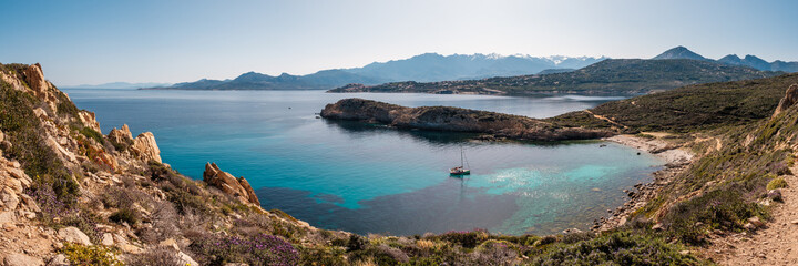 Wall Mural - Sailing yacht moored in bay in Corsica