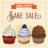 Fototapeta Dinusie - Charity Bake Sale banner template with cupcake design