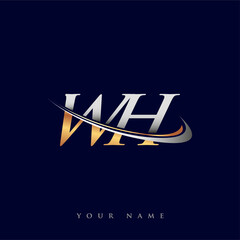 WH initial logo company name colored gold and silver swoosh design, isolated on white background. vector logo for business and company identity.