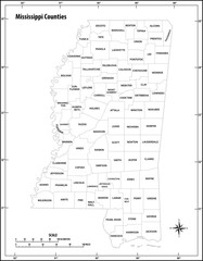 Wall Mural - mississippi state outline administrative and political vector map in black and white