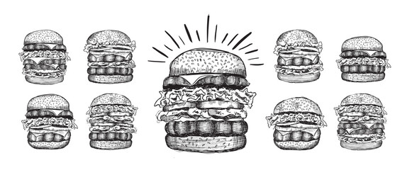 Wall Mural - Hand drawn illustration of burger for menu.	
