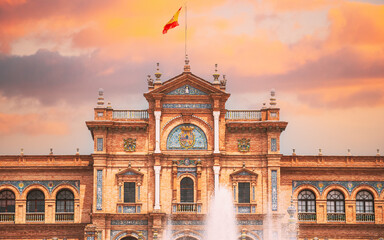 seville, spain. famous landmark - plaza de espana in seville, andalusia, spain. renaissance revival 