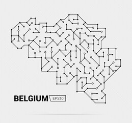 Wall Mural - Abstract futuristic map of Belgium. Electric circuit of the country. Vector illustration.	