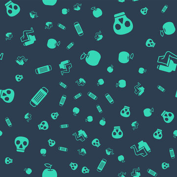 Set Apple, Skull, Medical protective mask and Constipation on seamless pattern. Vector