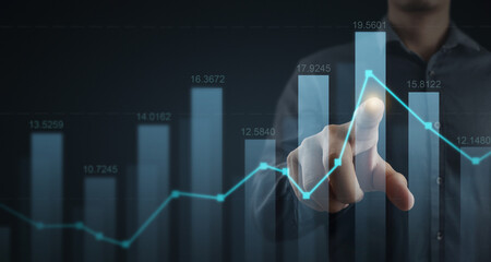 Businessman plan graph growth and increase of chart positive indicators