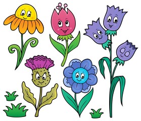 Poster - Happy cartoon flowers set 1