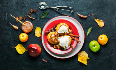 Wall Mural - Baked apples with caramel sauce