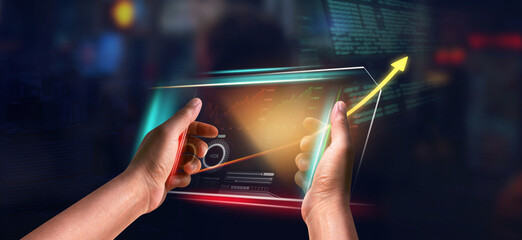 Wall Mural - digital of virtual marketing with business and financ structure networking on interface online. inve