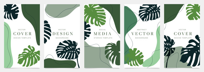 cover templates vector set. social media background design with floral and hand drawn organic shapes