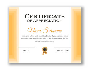 Sticker - Certificate Of Appreciation Award Template Design In Yellow And White Color.