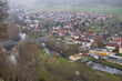 Blick von den Dornburger Schlösser ins Saaletal mit Brücke, Dornburg, Thüringen, Deutschland	