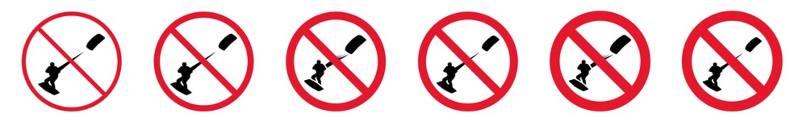 Wall Mural - Prohibition Sign Kite Surf Forbidden Icon Set | Kite Surfing Prohibition Signs Kitesurfing Prohibited Vector Illustration Logo | Kite Surf Prohibition Sign Isolated Collection