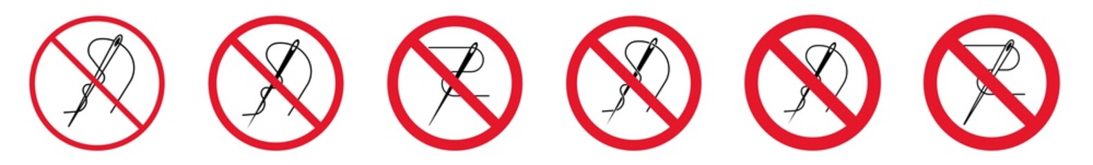 Wall Mural - prohibition sign needle forbidden icon set | needles prohibition signs sewing prohibited vector illu
