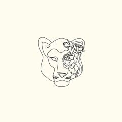 Wall Mural - The head of a lion in a flower ornament