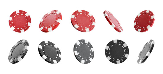 Wall Mural - Set with different casino chips on white background. Banner design