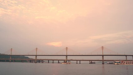 Canvas Print - Mandovi River Bridge in daylight, also known as Atal Setu.