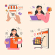 Online shopping banner set, internet store  mobile app templates, concept vector illustration flat design