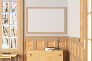 Poster - Horizontal blank poster mock up on white wall in interior of traditional style living room.