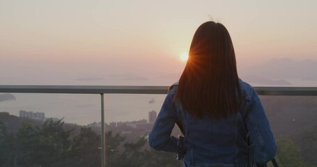 Poster - Woman enjoy sunset scenery view