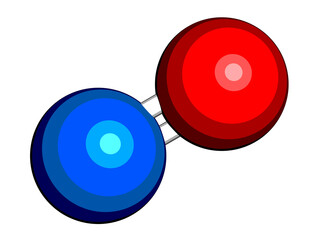 Poster - Nitric oxide (NO) free radical and signaling molecule. 3D rendering. Atoms are represented as spheres with conventional color coding: oxygen (red), nitrogen (blue).