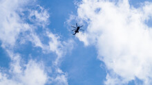 Low Angle Shot Of A Helicopter In The Sky