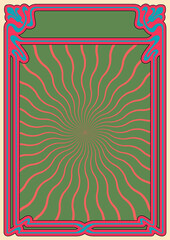 Wall Mural - psychedelic art nouveau frame, vintage psychedelic color combination, retro decorative border