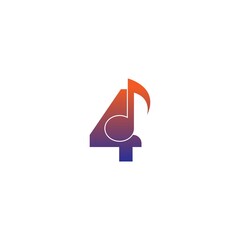 Number 4 logo icon with musical note design symbol template