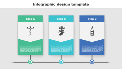 Poster - Set Wine corkscrew, Roman army helmet and Bottle of olive oil. Business infographic template. Vector