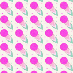 Wall Mural - Abstract simple shapes pattern with brush strokes futuristic art print. digitally generated image. circle and triangle  shapes in pink , green and purple colors.	
