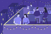 Colourful Flat Vector Illustration Of Night Party