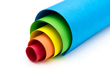Wall Mural - Rolled color paper sheets on white background