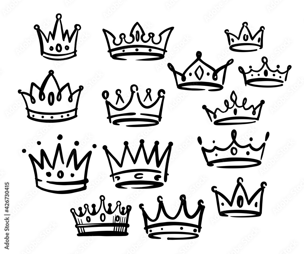 Various doodle crowns. Hand drawn vector set. Doodle king or queen ...