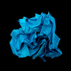 Wall Mural -  Crumpled blue color paper ball isolated on black background