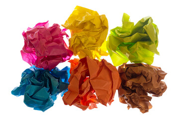 Wall Mural -  Crumpled color paper balls on white background