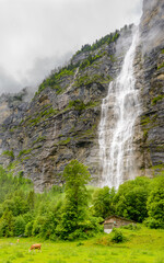  Mountain waterfall near Murren, Switzerland